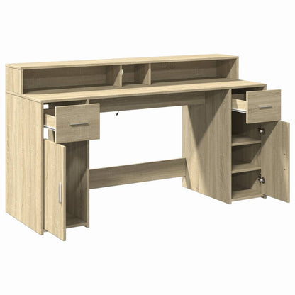 Scrivania con Luci LED Rovere Sonoma 160x55x91cm in Multistrato - homemem39