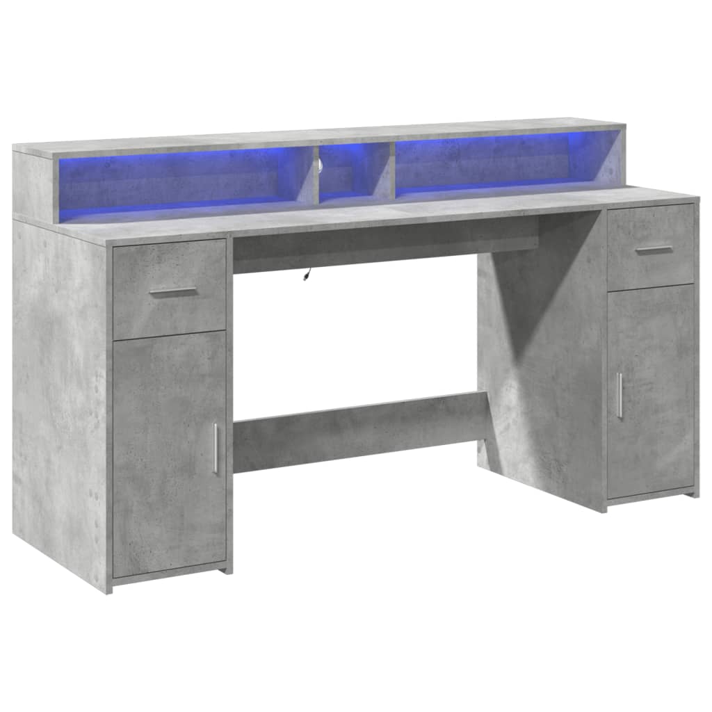 Scrivania con Luci LED Grigio Cemento 160x55x91 cm Multistrato - homemem39