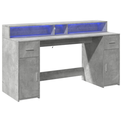 Scrivania con Luci LED Grigio Cemento 160x55x91 cm Multistrato - homemem39