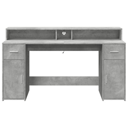 Scrivania con Luci LED Grigio Cemento 160x55x91 cm Multistrato - homemem39