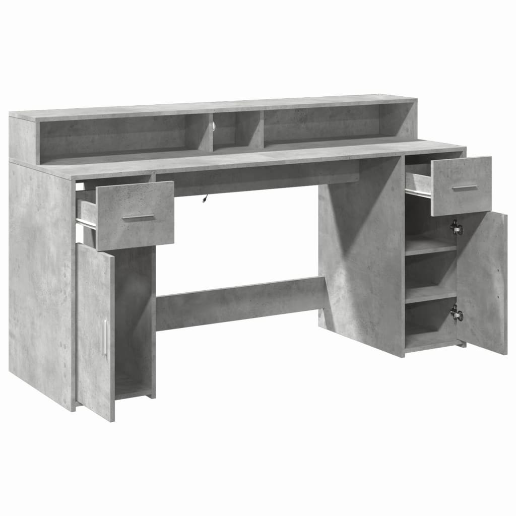 Scrivania con Luci LED Grigio Cemento 160x55x91 cm Multistrato - homemem39