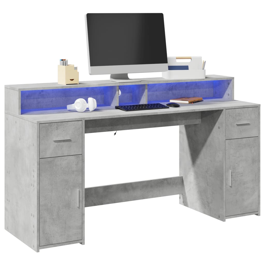 Scrivania con Luci LED Grigio Cemento 160x55x91 cm Multistrato - homemem39