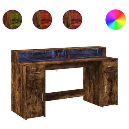 Scrivania con Luci LED Rovere Fumo 160x55x91 cm in Multistrato - homemem39