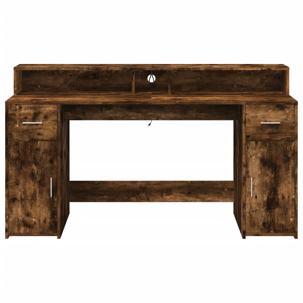 Scrivania con Luci LED Rovere Fumo 160x55x91 cm in Multistrato - homemem39