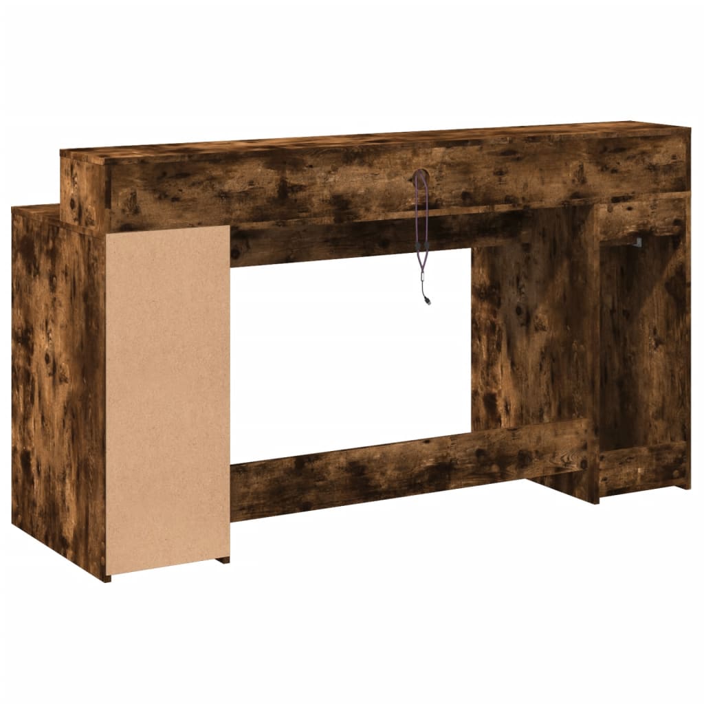 Scrivania con Luci LED Rovere Fumo 160x55x91 cm in Multistrato - homemem39