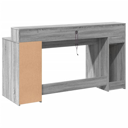 Scrivania con Luci LED Grigio Sonoma 160x55x91cm in Multistrato - homemem39