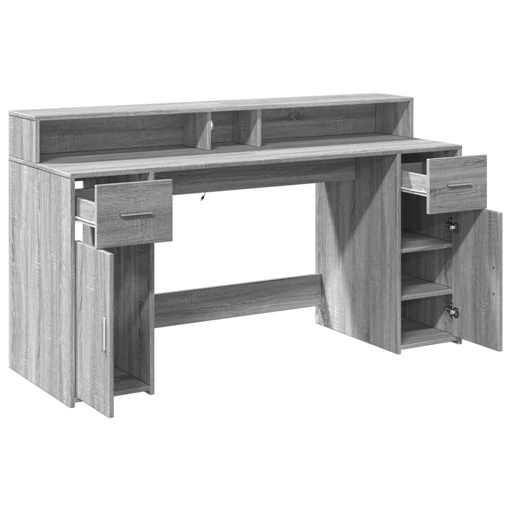 Scrivania con Luci LED Grigio Sonoma 160x55x91cm in Multistrato - homemem39