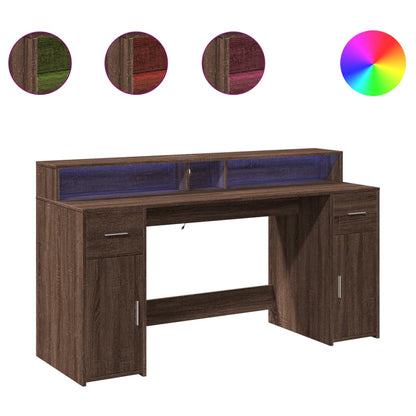Scrivania con Luci LED Marrone Rovere 160x55x91 cm Multistrato - homemem39