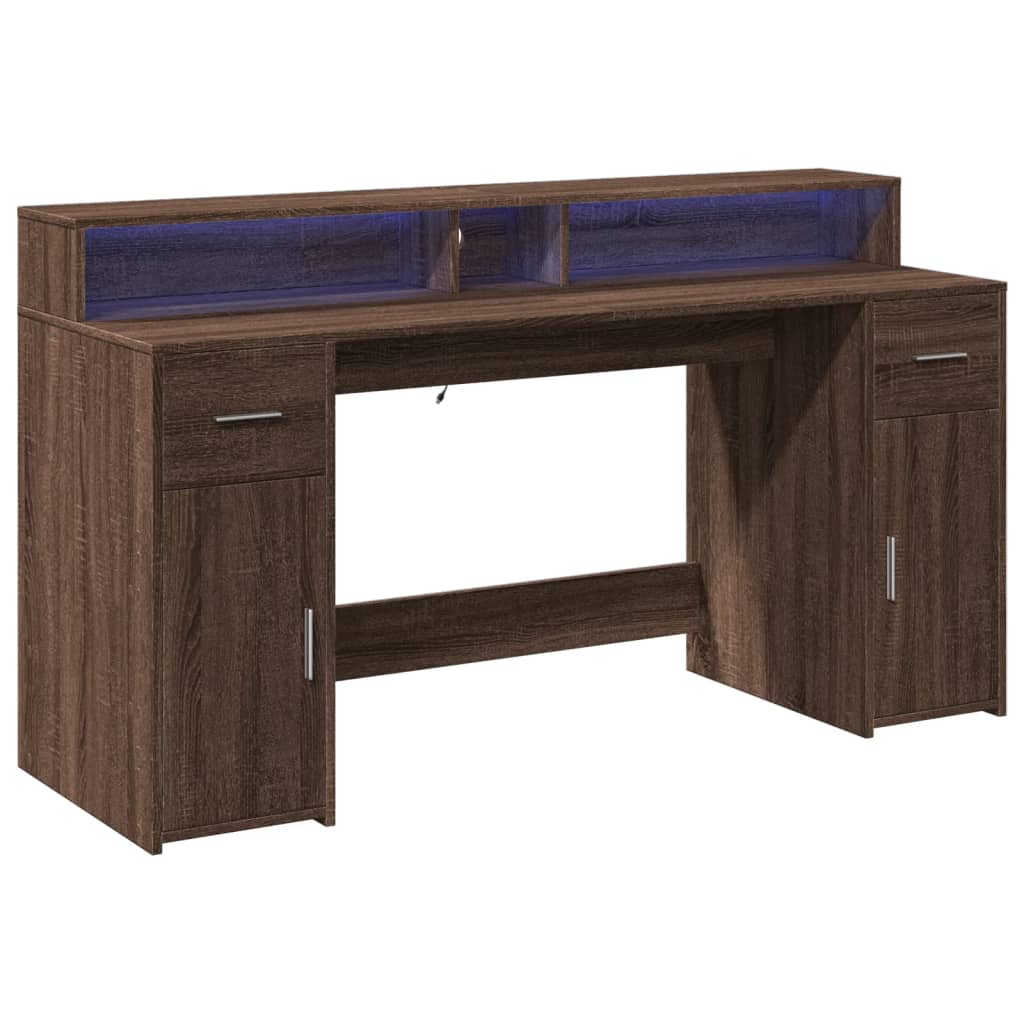 Scrivania con Luci LED Marrone Rovere 160x55x91 cm Multistrato - homemem39