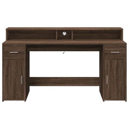 Scrivania con Luci LED Marrone Rovere 160x55x91 cm Multistrato - homemem39