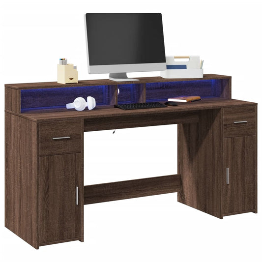 Scrivania con Luci LED Marrone Rovere 160x55x91 cm Multistrato - homemem39