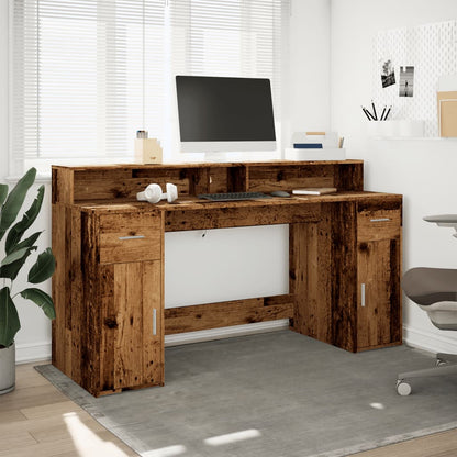 Scrivania con Luci LED Legno Antico 160x55x91 cm in Multistrato | homemem39