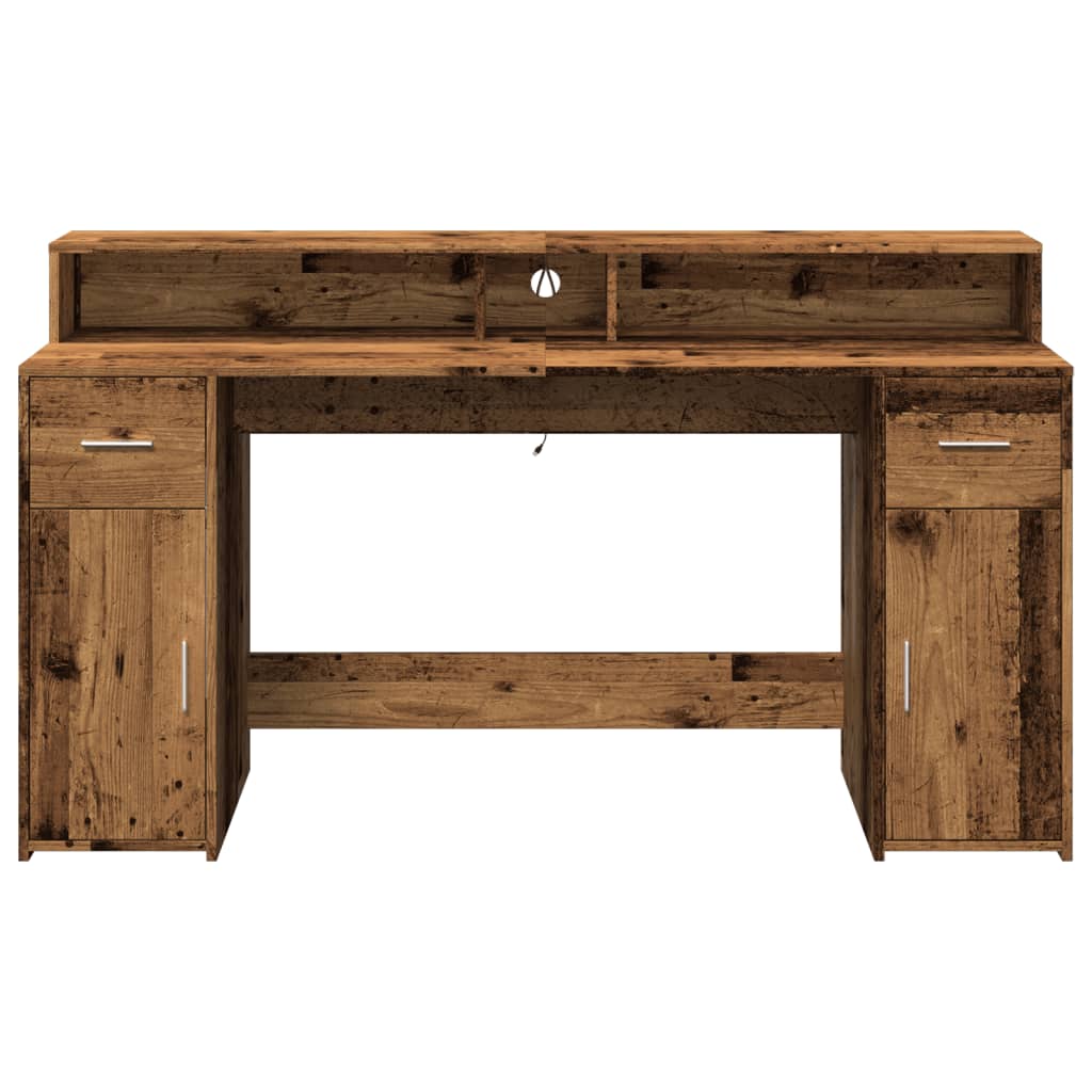 Scrivania con Luci LED Legno Antico 160x55x91 cm in Multistrato | homemem39