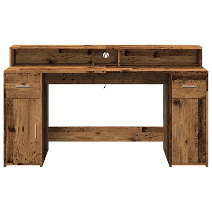 Scrivania con Luci LED Legno Antico 160x55x91 cm in Multistrato | homemem39