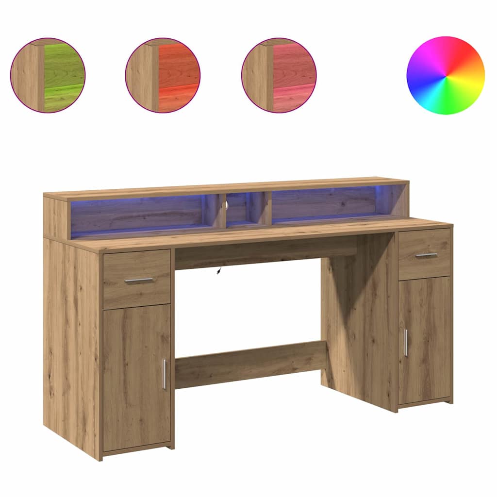 Scrivania con Luci LED Rovere 160x55x91 cm in Legno Multistrato - homemem39