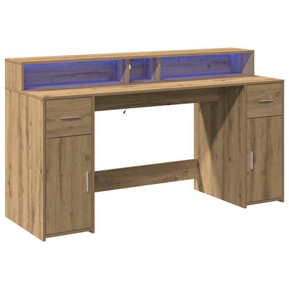 Scrivania con Luci LED Rovere 160x55x91 cm in Legno Multistrato - homemem39