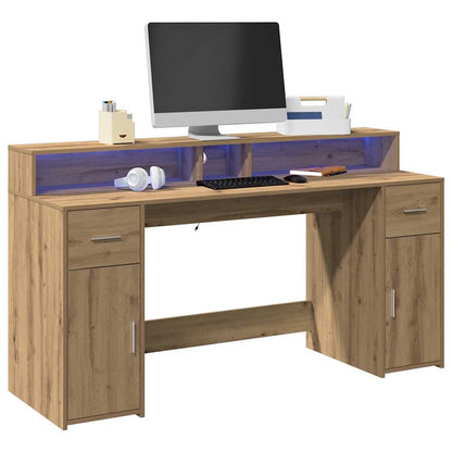 Scrivania con Luci LED Rovere 160x55x91 cm in Legno Multistrato - homemem39