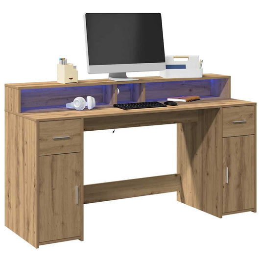 Scrivania con Luci LED Rovere 160x55x91 cm in Legno Multistrato - homemem39