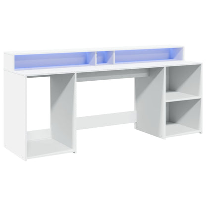 Scrivania con Luci LED Bianca 200x55x91 cm in Truciolato - homemem39