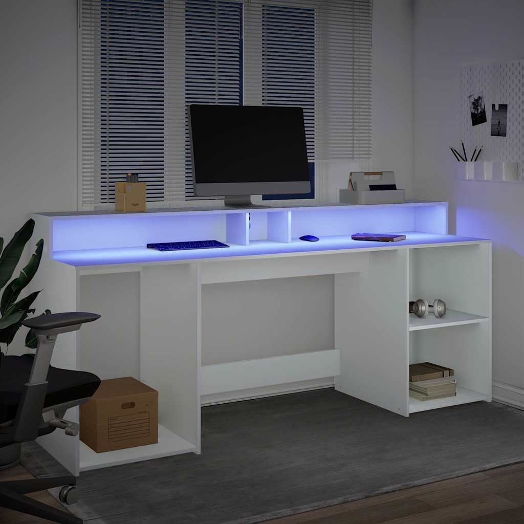 Scrivania con Luci LED Bianca 200x55x91 cm in Truciolato