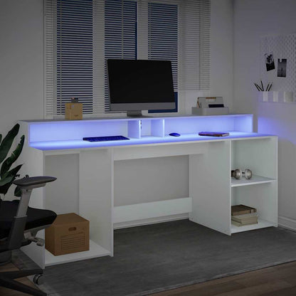 Scrivania con Luci LED Bianca 200x55x91 cm in Truciolato