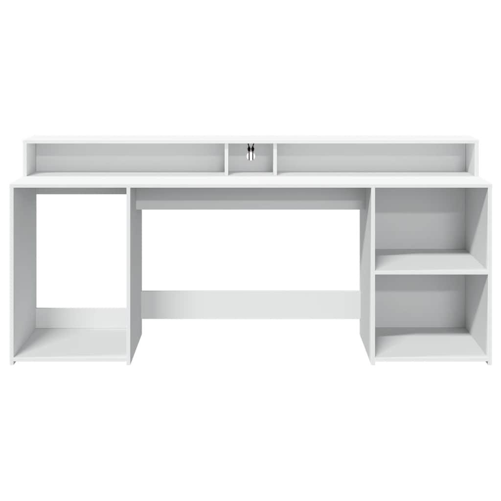 Scrivania con Luci LED Bianca 200x55x91 cm in Truciolato