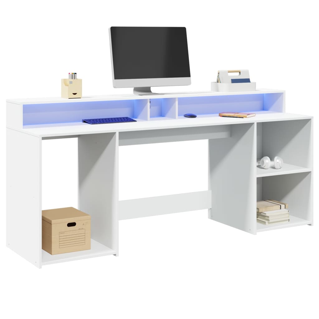 Scrivania con Luci LED Bianca 200x55x91 cm in Truciolato - homemem39
