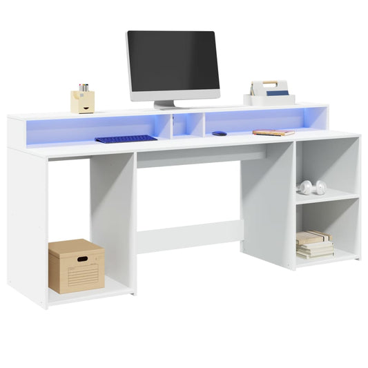 Scrivania con Luci LED Bianca 200x55x91 cm in Truciolato - homemem39