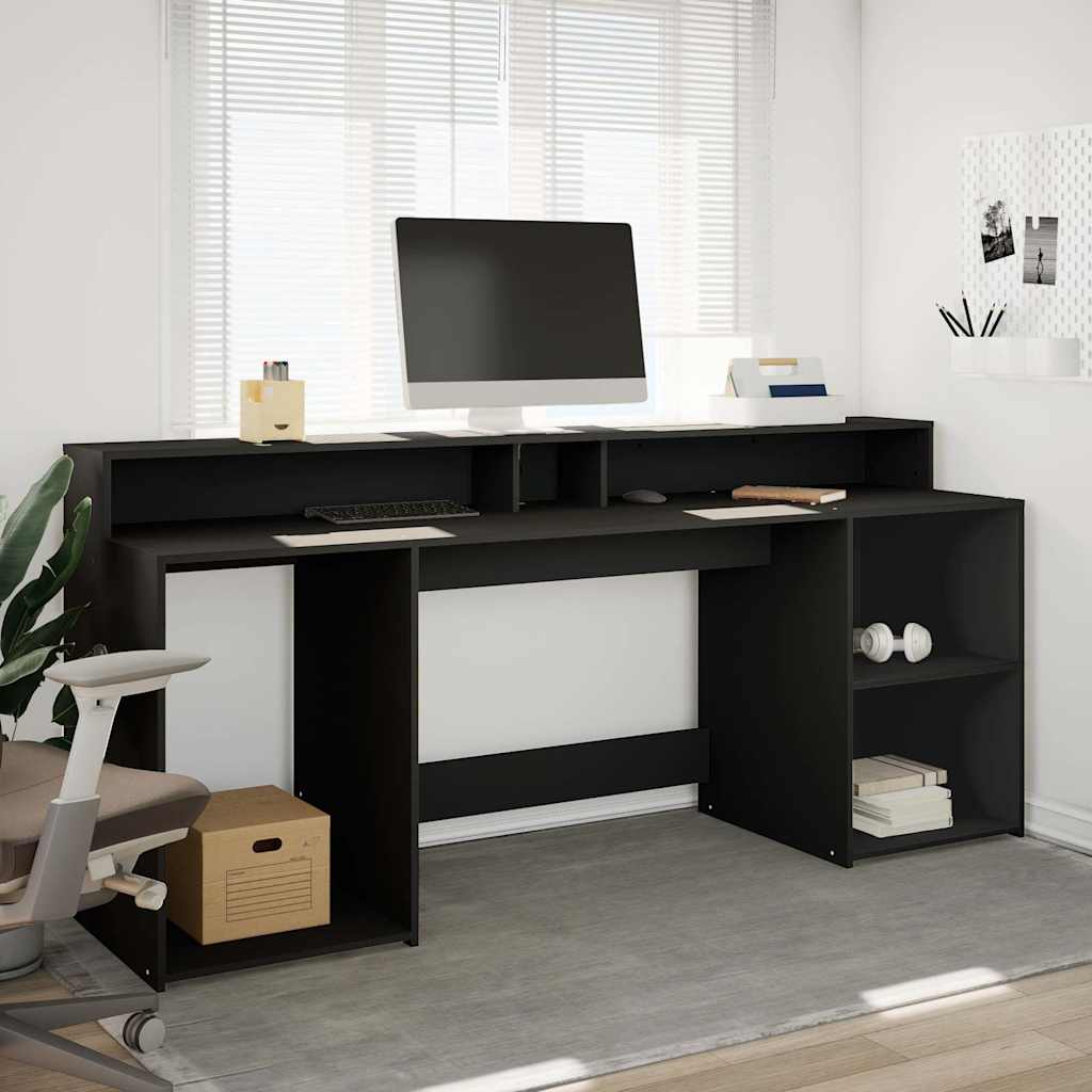Scrivania con Luci LED Nera 200x55x91 cm in Truciolato | homemem39