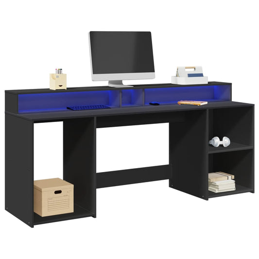 Scrivania con Luci LED Nera 200x55x91 cm in Truciolato - homemem39