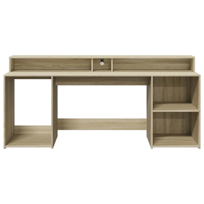 Scrivania con Luci LED Rovere Sonoma 200x55x91cm in Truciolato - homemem39