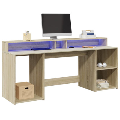 Scrivania con Luci LED Rovere Sonoma 200x55x91cm in Truciolato - homemem39