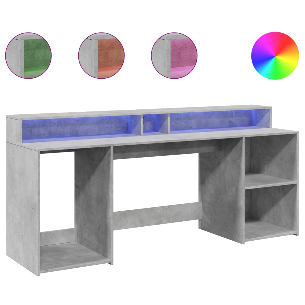 Scrivania con Luci LED Grigio Cemento 200x55x91 cm Truciolato - homemem39