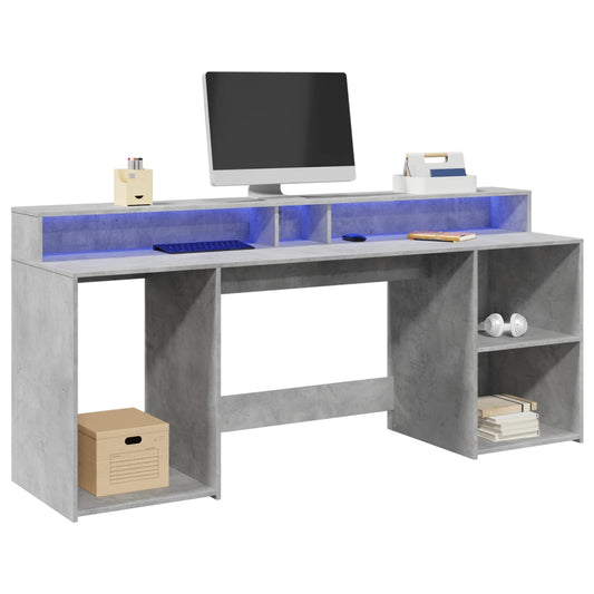 Scrivania con Luci LED Grigio Cemento 200x55x91 cm Truciolato - homemem39