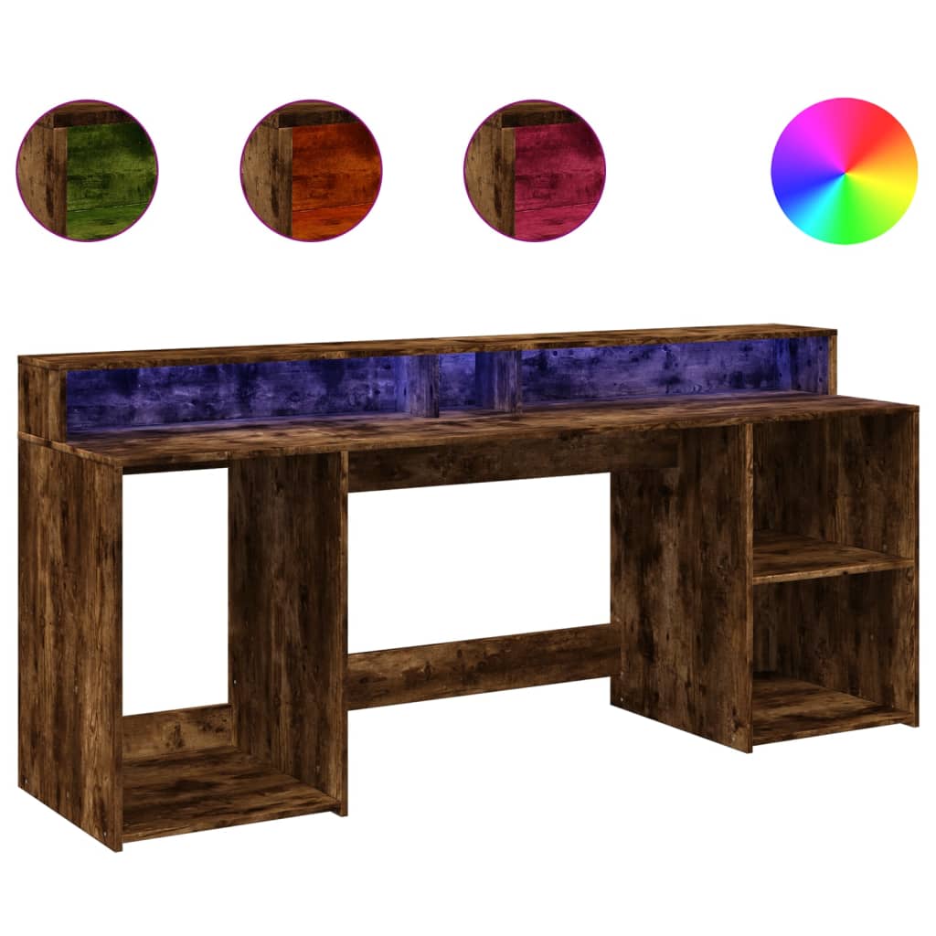 Scrivania con Luci LED Rovere Fumo 200x55x91 cm in Truciolato - homemem39