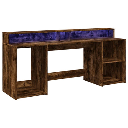 Scrivania con Luci LED Rovere Fumo 200x55x91 cm in Truciolato - homemem39