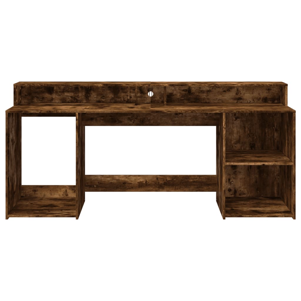 Scrivania con Luci LED Rovere Fumo 200x55x91 cm in Truciolato | homemem39