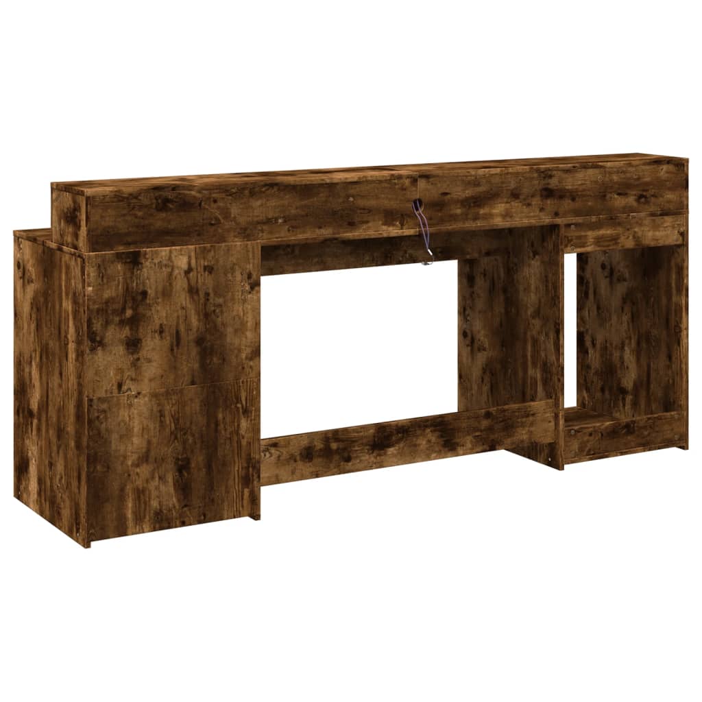 Scrivania con Luci LED Rovere Fumo 200x55x91 cm in Truciolato | homemem39