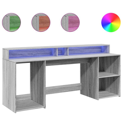 Scrivania con Luci LED Grigio Sonoma 200x55x91cm in Truciolato - homemem39