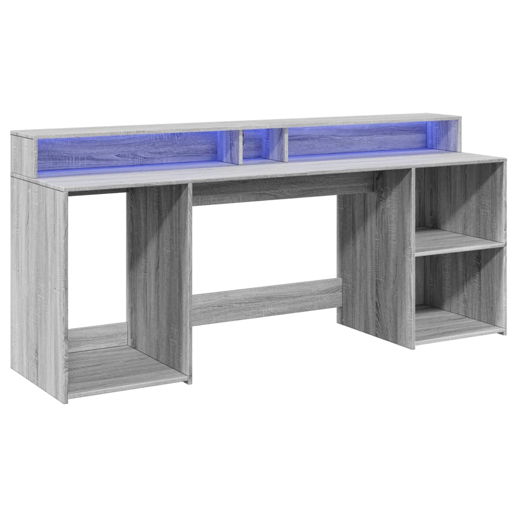Scrivania con Luci LED Grigio Sonoma 200x55x91cm in Truciolato - homemem39