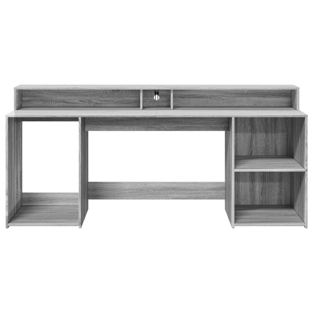 Scrivania con Luci LED Grigio Sonoma 200x55x91cm in Truciolato - homemem39