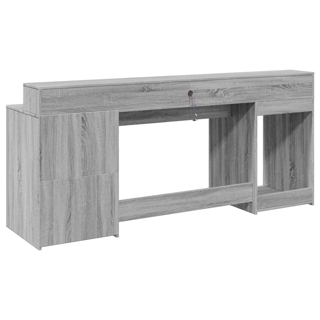 Scrivania con Luci LED Grigio Sonoma 200x55x91cm in Truciolato - homemem39