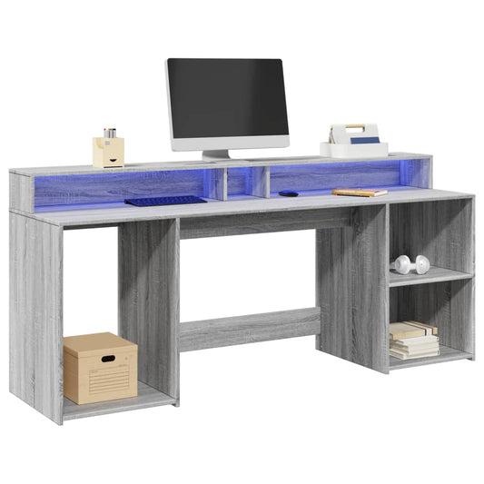 Scrivania con Luci LED Grigio Sonoma 200x55x91cm in Truciolato - homemem39