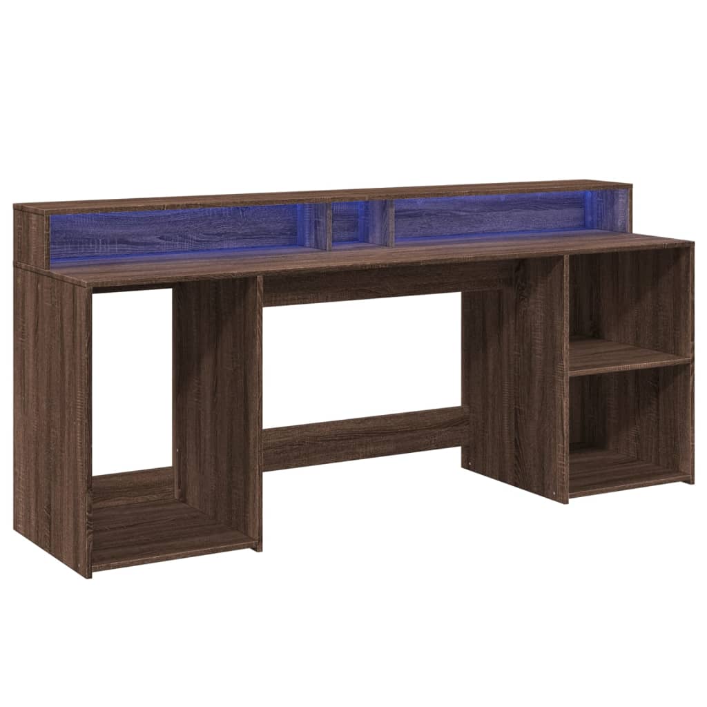 Scrivania con Luci LED Marrone Rovere 200x55x91 cm Truciolato - homemem39