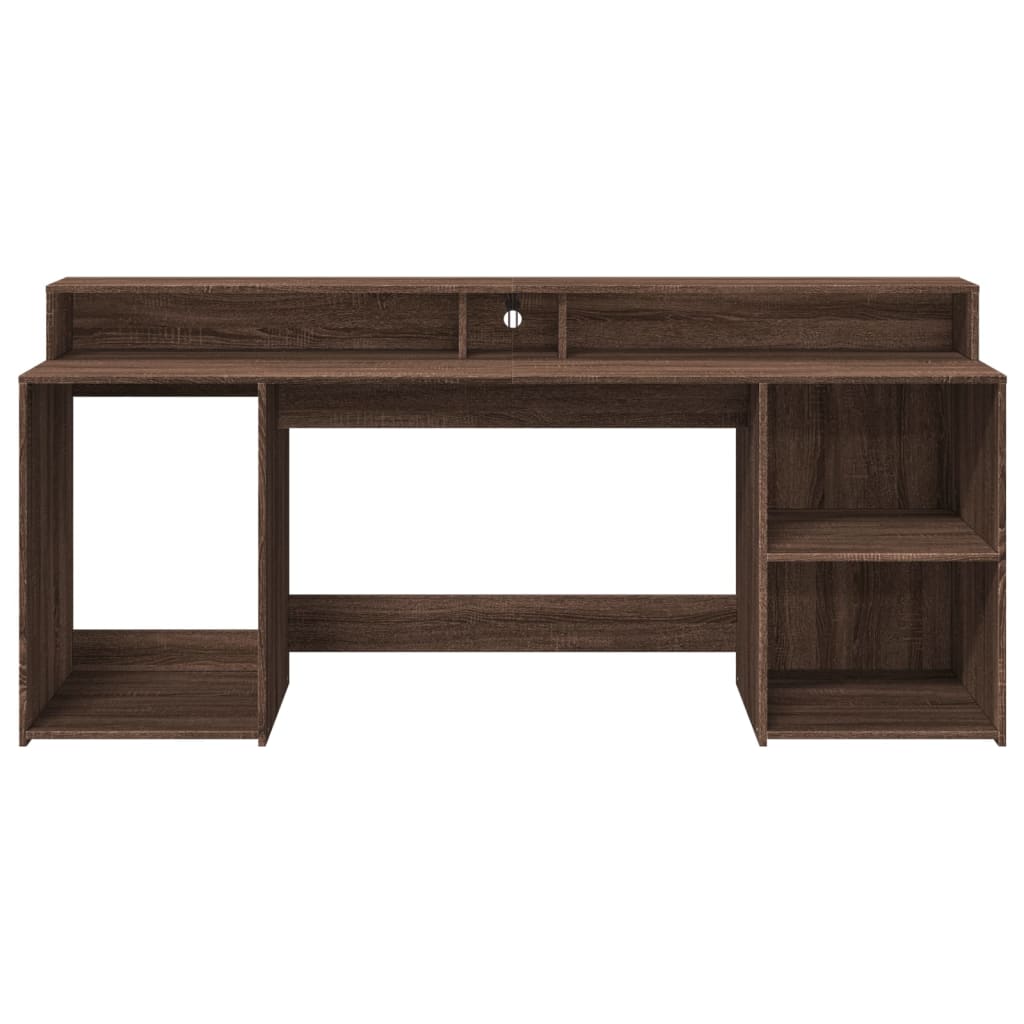 Scrivania con Luci LED Marrone Rovere 200x55x91 cm Truciolato - homemem39