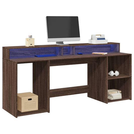 Scrivania con Luci LED Marrone Rovere 200x55x91 cm Truciolato - homemem39