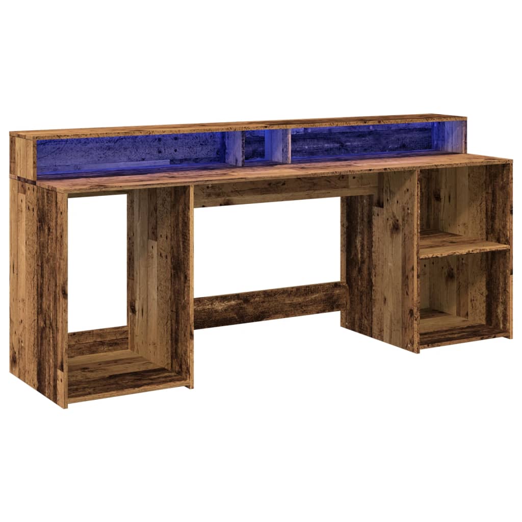 Scrivania con Luci LED Legno Antico 200x55x91 cm in Truciolato - homemem39