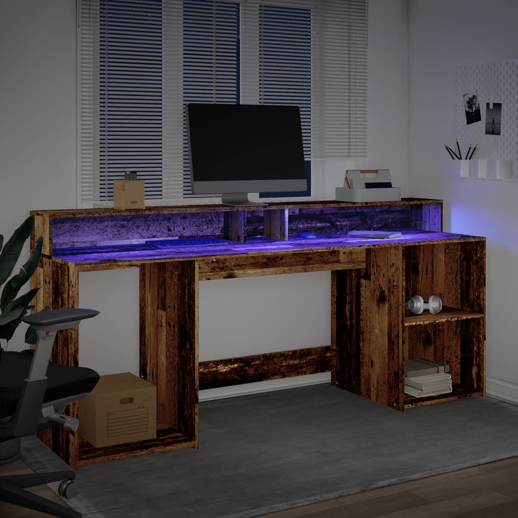 Scrivania con Luci LED Legno Antico 200x55x91 cm in Truciolato