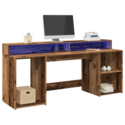 Scrivania con Luci LED Legno Antico 200x55x91 cm in Truciolato - homemem39