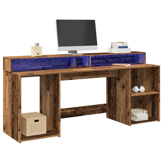 Scrivania con Luci LED Legno Antico 200x55x91 cm in Truciolato - homemem39